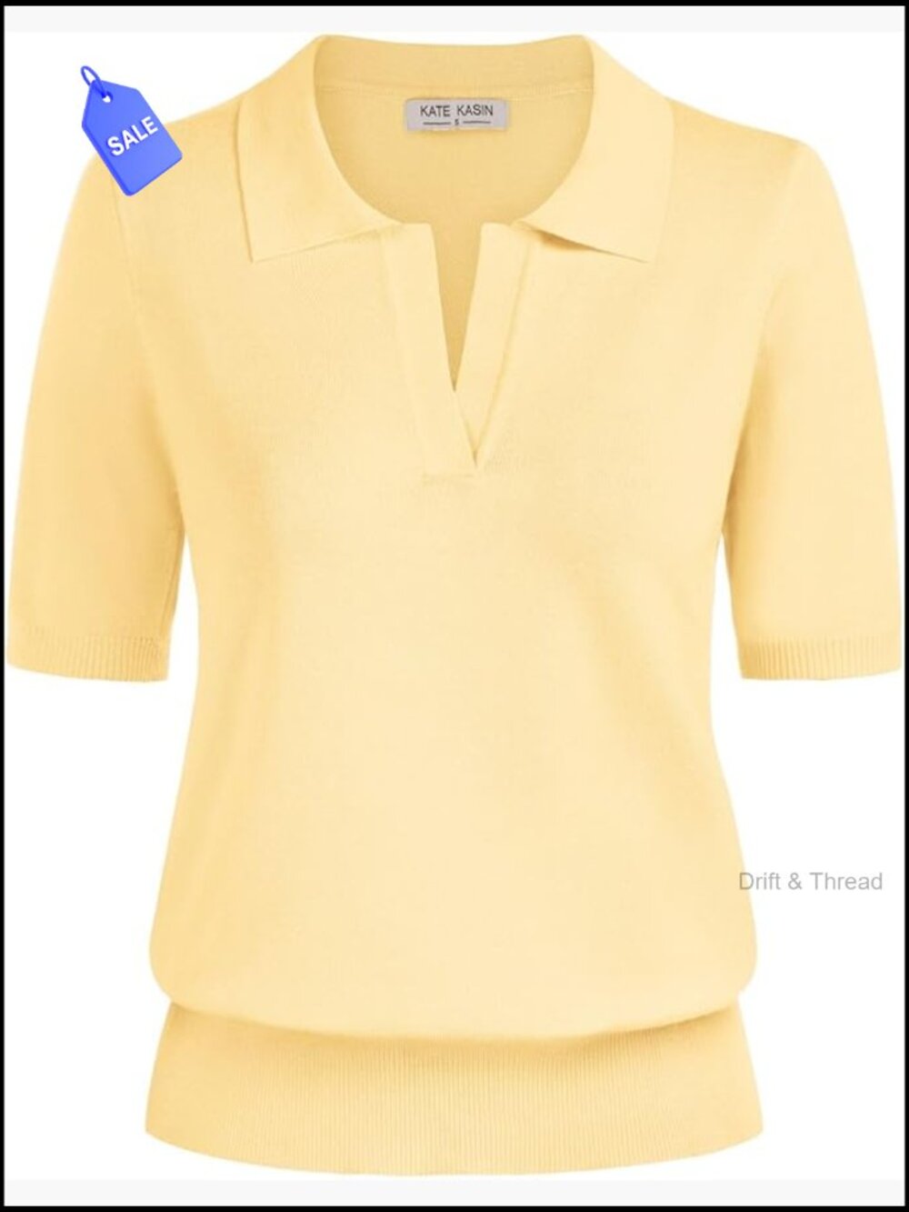 Short Sleeve V-Neck Polo Sweater Ribbed Knit Pullover Casual Top